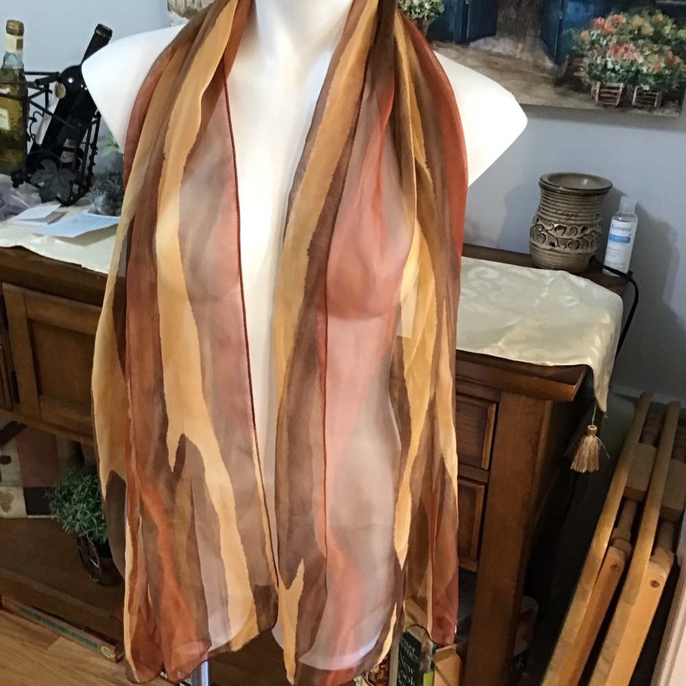 63” MULTI CLORED SCARF IN LINES OF BROWNS - Picture 5 of 6
